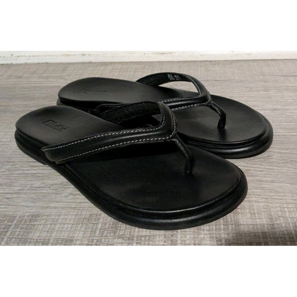 OluKai Tiare Womens Sandals Black Leather Flip Flop Slippers US 8 W EU 38
